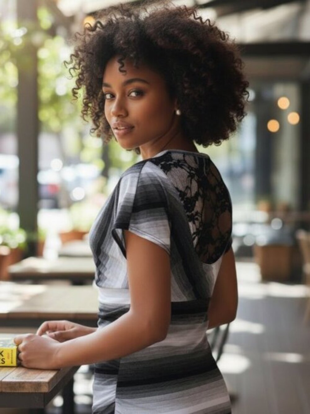 IZ BYER Striped Cowl Neck Tee S Small Ombre Lace Panel Back Short Sleeve Top